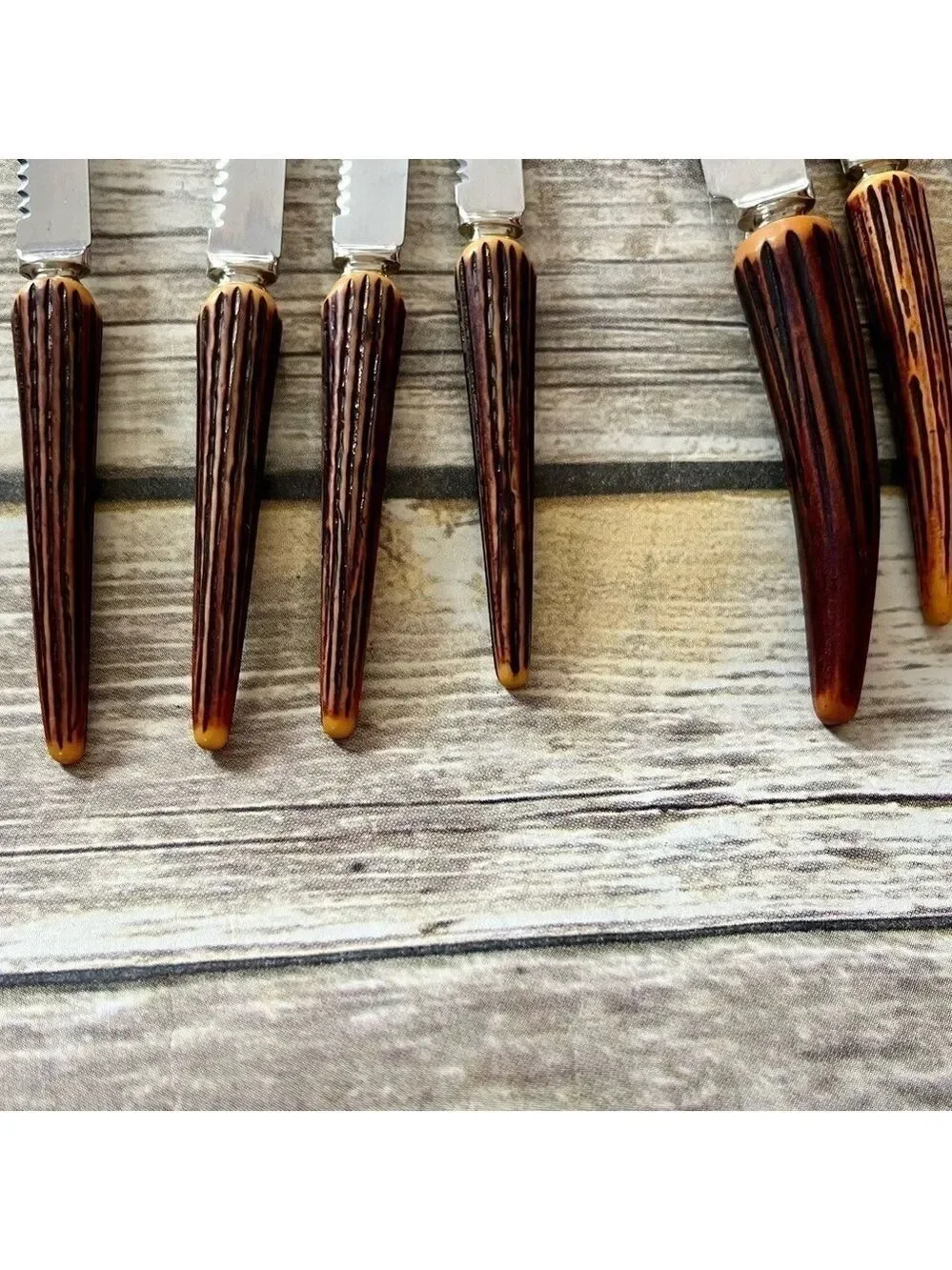 🌿E PARKER & SONS BAKELITE ANTLER KNIVES AND SERVING SET
